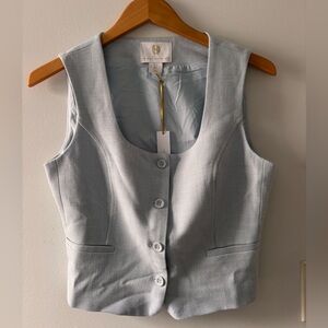 Light Blue Button-Up Vest Blouse